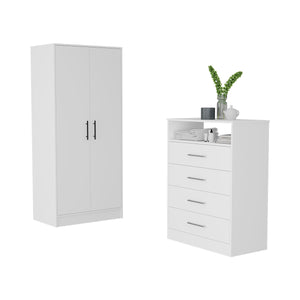 English Elm Midval White 2-Piece Bedroom Set with Armoire & Dresser—Spacious Drawers, Shelves, Hanging Rod, Stylish Storage B062S00255