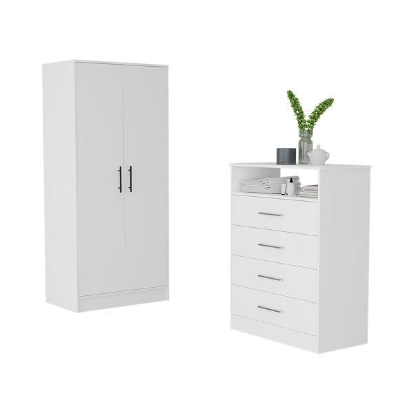 English Elm Midval White 2-Piece Bedroom Set with Armoire & Dresser—Spacious Drawers, Shelves, Hanging Rod, Stylish Storage B062S00255