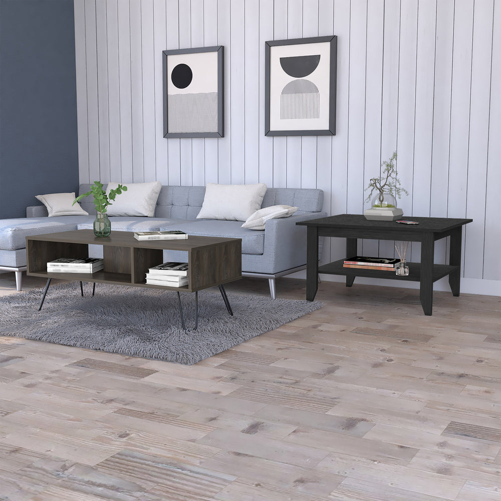 English Elm 2-Piece Modern Coffee Table Set In Wenge & Charcoal - Stylish Storage, Hairpin Legs, Easy Assembly B062S00249