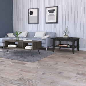 English Elm 2-Piece Modern Coffee Table Set In Wenge & Charcoal - Stylish Storage, Hairpin Legs, Easy Assembly B062S00249