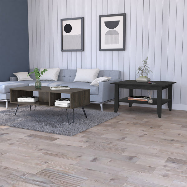 English Elm 2-Piece Modern Coffee Table Set In Wenge & Charcoal - Stylish Storage, Hairpin Legs, Easy Assembly B062S00249