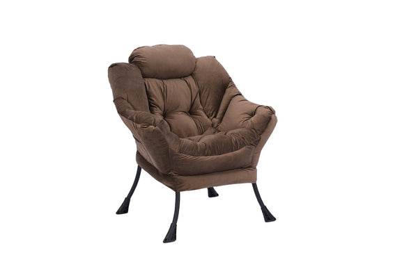 English Elm Living Room Cotton Lounge Chair with Ottoman Steel Frame Ergonomic Accent Seat Brown W1899121343