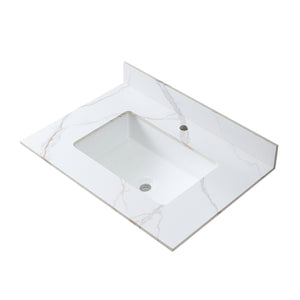 English Elm Montary 31-Inch Carrara Gold Stone Vanity Top With Undermount Sink, Faucet Hole & Backsplash W509107286