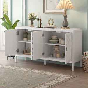 English Elm Trexm Vintage Four Door Sideboard Rubberwood Carved Panels Round Handles Dining Storage White WF307723AAK