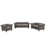 English Elm Modern Three-Piece Sofa Set With Solid Wood Legs, Buttoned Tufted Backrest, Frosted Velvet Upholstered Sofa Set Including Three-Seater Sofa, Double Seater and Living Room Furniture Set Single Chair