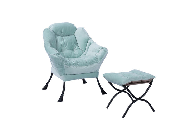 English Elm Living Room Cotton Lounge Chair with Ottoman Steel Frame Ergonomic Accent Seat Green W1899121340