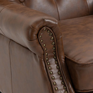 English Elm Wood Solid Frame Armchair Modern Accent Lounge Chair with Padded Foam Seat and Sturdy Rubberwood Legs Brown PU W395109980