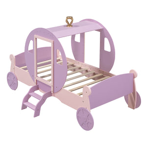 Hearth and Haven Zing Twin Size Princess Carriage Bed with Stair, Purple and Pink HL000054AAH