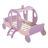 Hearth and Haven Zing Twin Size Princess Carriage Bed with Stair, Purple and Pink HL000054AAH