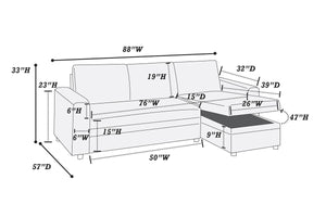 English Elm Living Convertible Sectional Sofa with Pull-Out Bed & Storage Chaise, Blue Grey Polyfiber Modern Design HS00F6931-ID-AHD