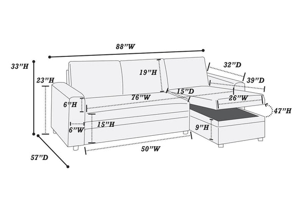 English Elm Living Convertible Sectional Sofa with Pull-Out Bed & Storage Chaise, Blue Grey Polyfiber Modern Design HS00F6931-ID-AHD