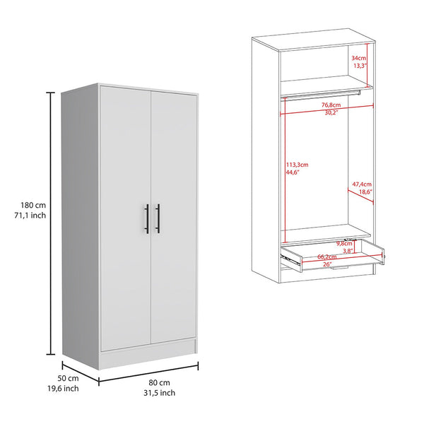 English Elm Canaan White 2-Piece Bedroom Set with Armoire & 6-Drawer Dresser, Sleek Handles, Spacious Storage B062S00257