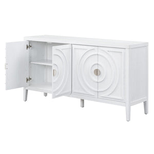 English Elm Trexm Vintage Four Door Sideboard Rubberwood Carved Panels Round Handles Dining Storage White WF307723AAK