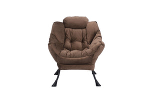 English Elm Living Room Cotton Lounge Chair with Ottoman Steel Frame Ergonomic Accent Seat Brown W1899121343