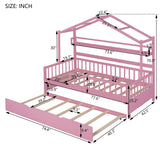 English Elm Wooden Twin Size House Bed With Trundle,Kids Bed With Shelf, Pink