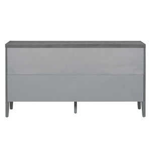 English Elm Trexm Vintage Four Door Sideboard Rubberwood Carved Panels Round Handles Dining Storage Gray WF307723AAE