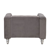 English Elm 42" Modern Sofa Dutch Fluff Upholstered Sofa With Solid Wood Legs, Buttoned Tufted Backrest,Gray