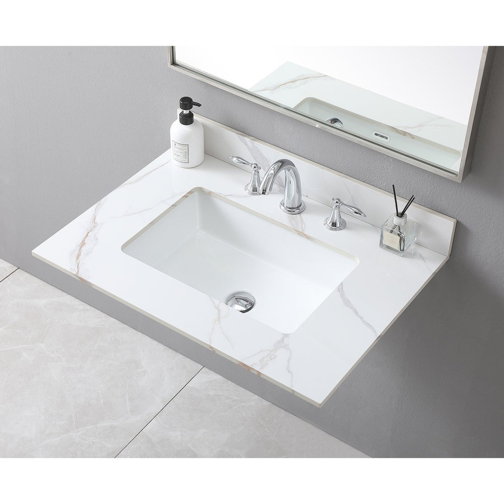 English Elm Montary 31-Inch Carrara Stone Vanity Top With Undermount Sink & Backsplash - Elegant Bathroom Upgrade! W509107287