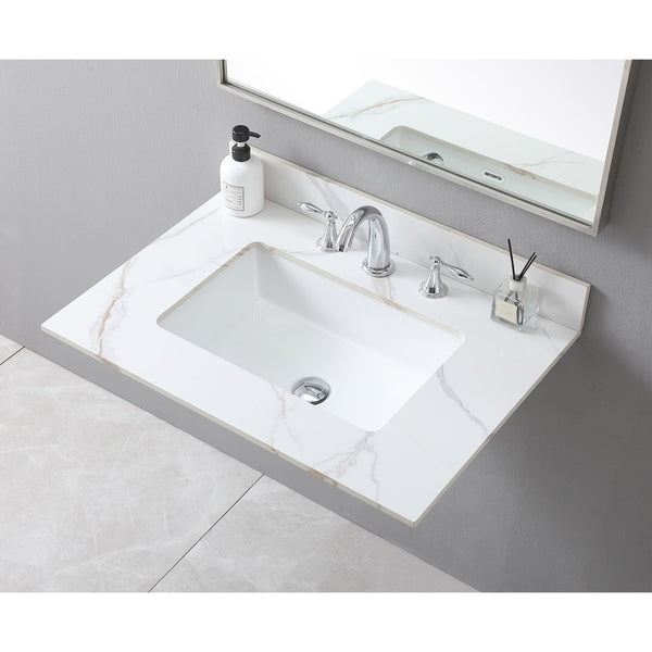 English Elm Montary 31-Inch Carrara Stone Vanity Top With Undermount Sink & Backsplash - Elegant Bathroom Upgrade! W509107287