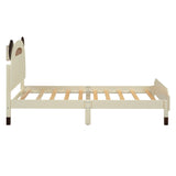 English Elm Twin Size Wood Platform Bed With Bear-Shaped Headboard,Bed With Motion Activated Night Lights,Cream+Walnut