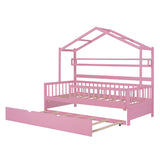 Hearth and Haven Wooden Twin Size House Bed with Trundle, Kids Bed with Shelf WF301682AAH