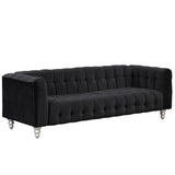 English Elm 89" Modern Sofa Dutch Fluff Upholstered Sofa With Solid Wood Legs, Buttoned Tufted Backrest,Black