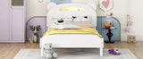 English Elm Twin Size Wood Platform Bed With Bear-Shaped Headboard,Bed With Motion Activated Night Lights,White