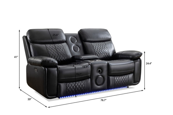 English Elm M046 Power Reclining Loveseat with Bluetooth Speakers Led Lighting Faux Leather Black W1805P308456
