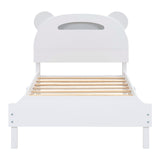 English Elm Twin Size Wood Platform Bed With Bear-Shaped Headboard,Bed With Motion Activated Night Lights,White