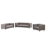 English Elm Modern 3-Piece Sofa Set With Solid Wood Legs, Buttoned Tufted Backrest, Dutch Fleece Upholstered Sofa Set Including Three-Seater Sofa, Double Seat and Living Room Furniture Set Single Chair, Gray