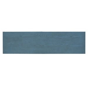 English Elm Trexm Vintage Four Door Sideboard Rubberwood Carved Panels Round Handles Dining Storage Antique Blue WF307723AAM