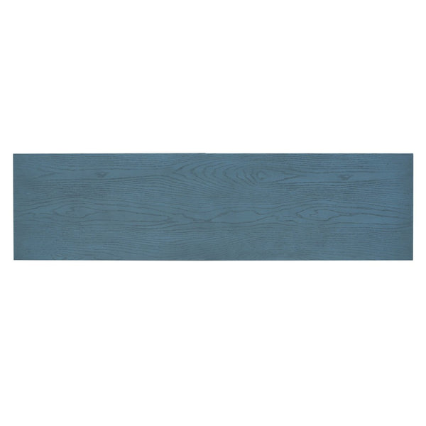 English Elm Trexm Vintage Four Door Sideboard Rubberwood Carved Panels Round Handles Dining Storage Antique Blue WF307723AAM
