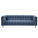 English Elm 89" Modern Sofa Dutch Fluff Upholstered Sofa With Solid Wood Legs, Buttoned Tufted Backrest,Blue