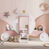 Hearth and Haven Zing Twin Size Princess Carriage Bed with Stair, White and Pink HL000054AAK