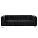 English Elm 89" Modern Sofa Dutch Fluff Upholstered Sofa With Solid Wood Legs, Buttoned Tufted Backrest,Black