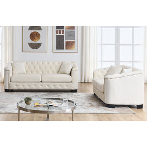 English Elm 3-Seater Velvet Beige Sofa Set - Stylish 2-Seater & 3-Seater Combination For Modern Living Rooms W834S00220