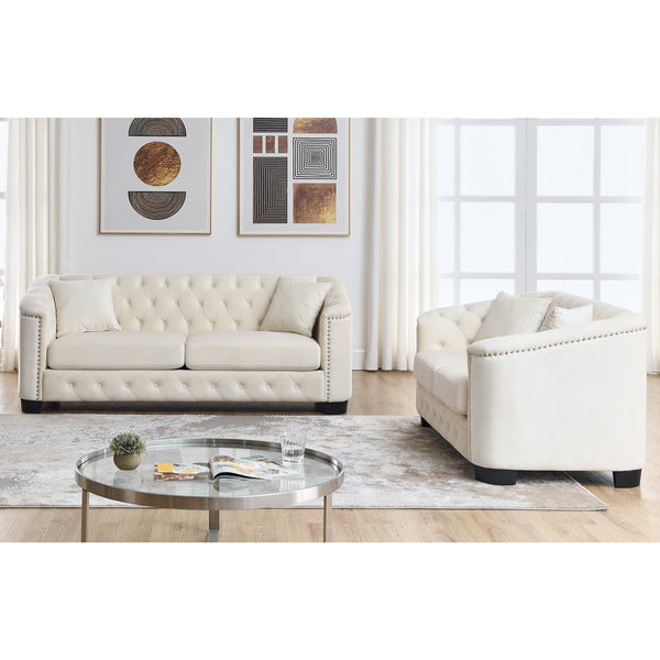 English Elm 3-Seater Velvet Beige Sofa Set - Stylish 2-Seater & 3-Seater Combination For Modern Living Rooms W834S00220