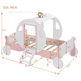 Hearth and Haven Zing Twin Size Princess Carriage Bed with Stair, White and Pink HL000054AAK