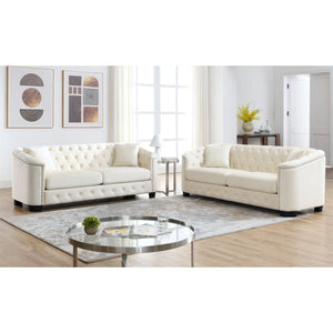 English Elm 3-Seater Velvet Beige Combination Sofa Set - Elegant Comfort With Durable Frame & Plush Cushions W834S00223