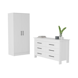 English Elm Canaan White 2-Piece Bedroom Set with Armoire & 6-Drawer Dresser, Sleek Handles, Spacious Storage B062S00257