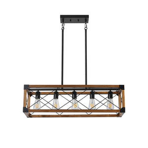 English Elm (same as W1340111207) Walnut Iron Five-light Rectangle Chandelier for Kitchen or Dining W1340P206643