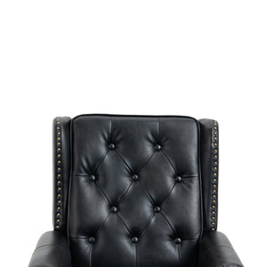 English Elm Wood Solid Frame Armchair Modern Accent Lounge Chair with Padded Foam Seat and Sturdy Rubberwood Legs Black PU W395109979