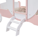 Hearth and Haven Zing Twin Size Princess Carriage Bed with Stair, White and Pink HL000054AAK