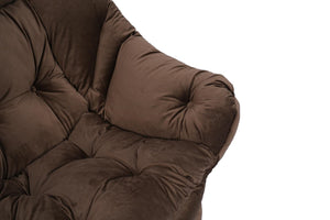 English Elm Living Room Cotton Lounge Chair with Ottoman Steel Frame Ergonomic Accent Seat Brown W1899121343