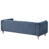 English Elm 89" Modern Sofa Dutch Fluff Upholstered Sofa With Solid Wood Legs, Buttoned Tufted Backrest,Blue