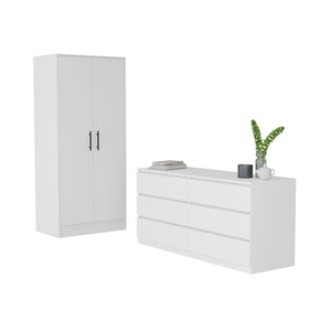 English Elm Wyoming Elegant 2-Piece White Bedroom Set with Armoire, Dresser 7 Drawers, Shelves & Rods B062S00256