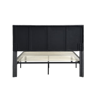 English Elm Queen Upholstered Platform Bed Tailored Grey Fabric Frame with Wood Slat Foundation W311110545