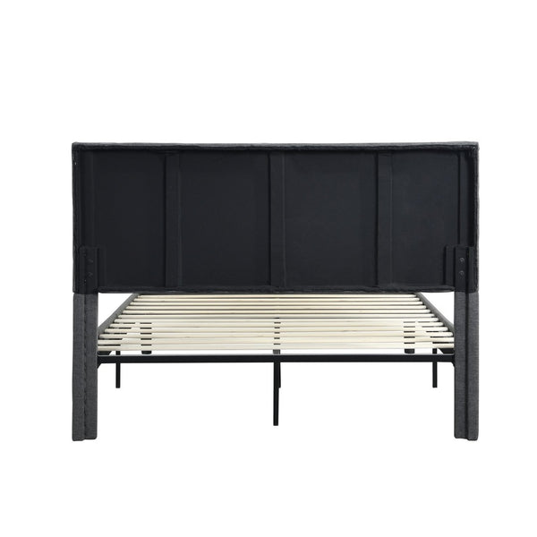 English Elm Queen Upholstered Platform Bed Tailored Grey Fabric Frame with Wood Slat Foundation W311110545