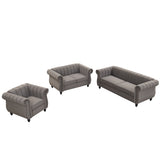 English Elm Modern Three-Piece Sofa Set With Solid Wood Legs, Buttoned Tufted Backrest, Frosted Velvet Upholstered Sofa Set Including Three-Seater Sofa, Double Seater and Living Room Furniture Set Single Chair