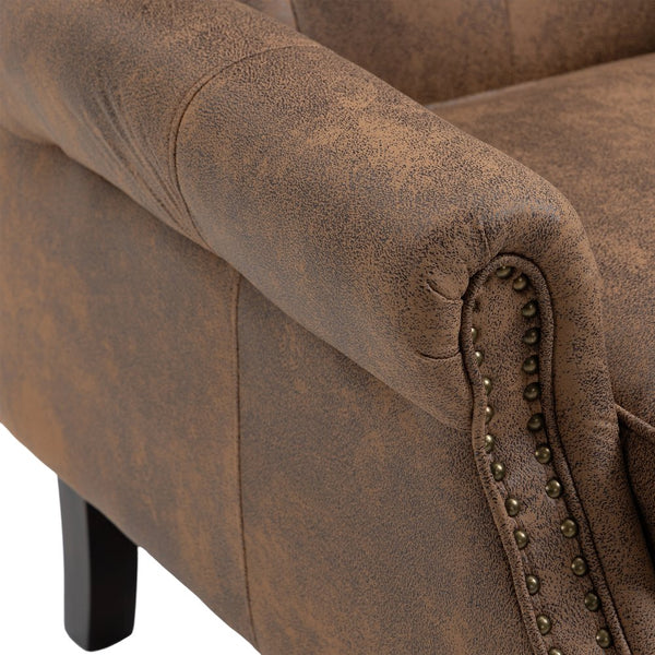 English Elm Wood Solid Frame Armchair with Padded Foam Seat and Curved Arms, Sturdy Wooden Legs for Living Room Coffee W395109982